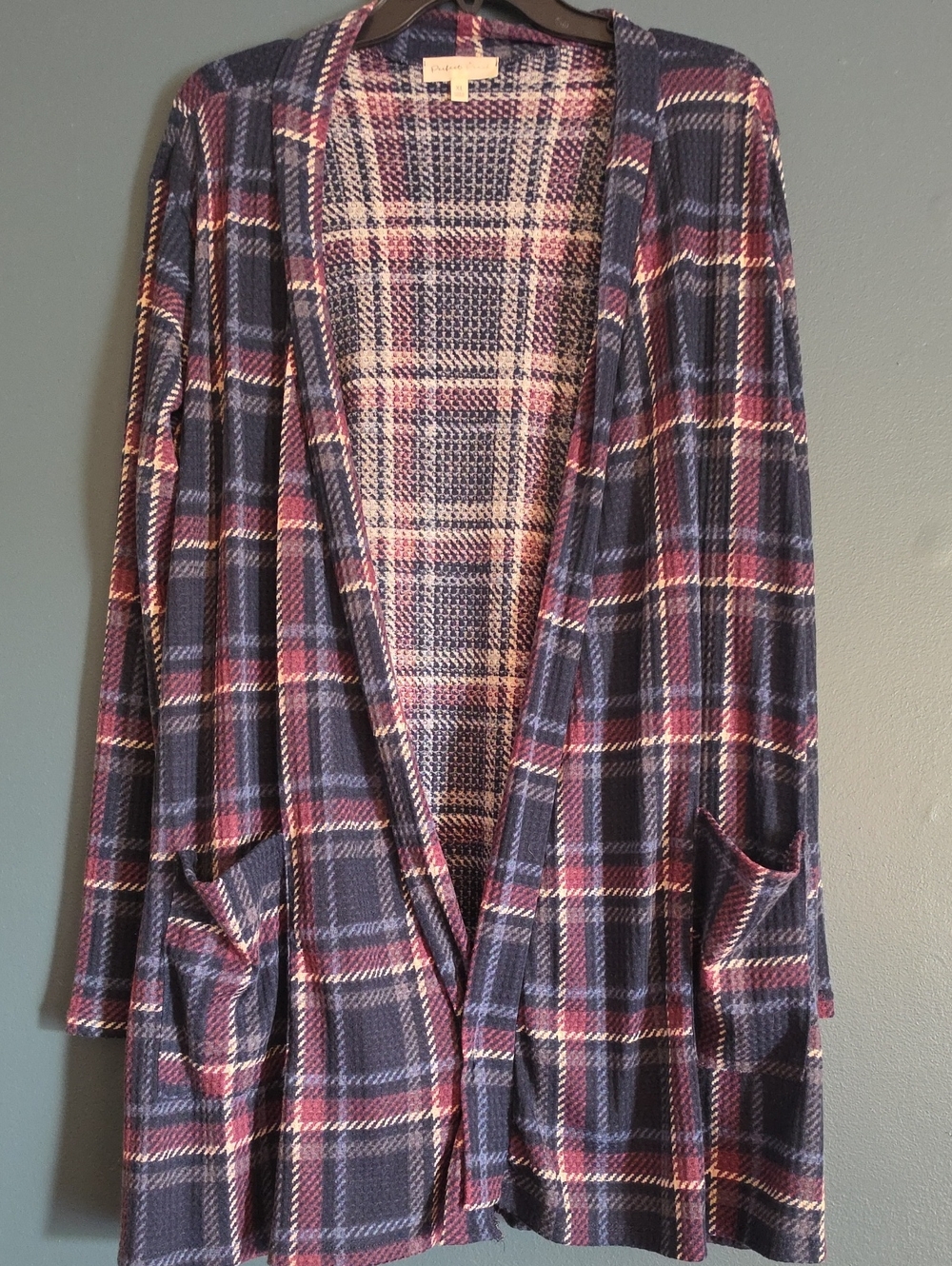 Plaid Open-Front Cardigan - Navy & Plumb